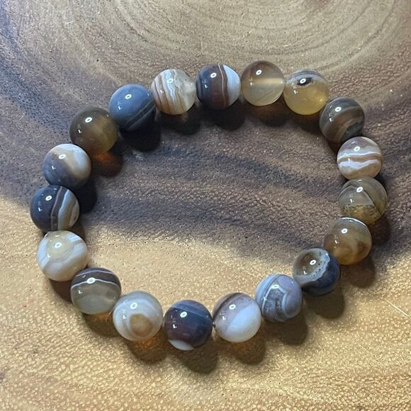 Botswana Agate beaded 10mm beads stretch bracelet striped natural handmade new e - Picture 6 of 8
